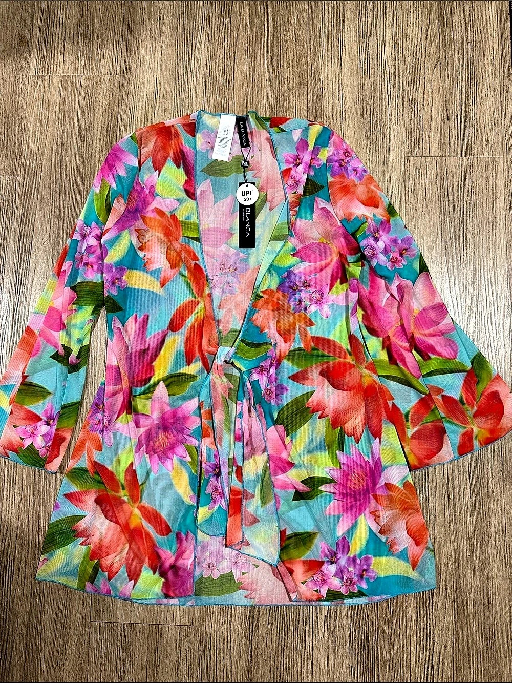 La Blanca Sunset Botanica Kimono Cover Up Floral Blue & Pink Medium